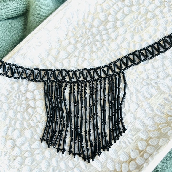 Beaded Black Fringe Necklace - Picture 1 of 3
